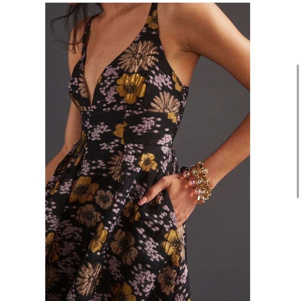 Anthropologie Jacquard A-Line Mini Dress Black size 2 - Picture 3 of 9